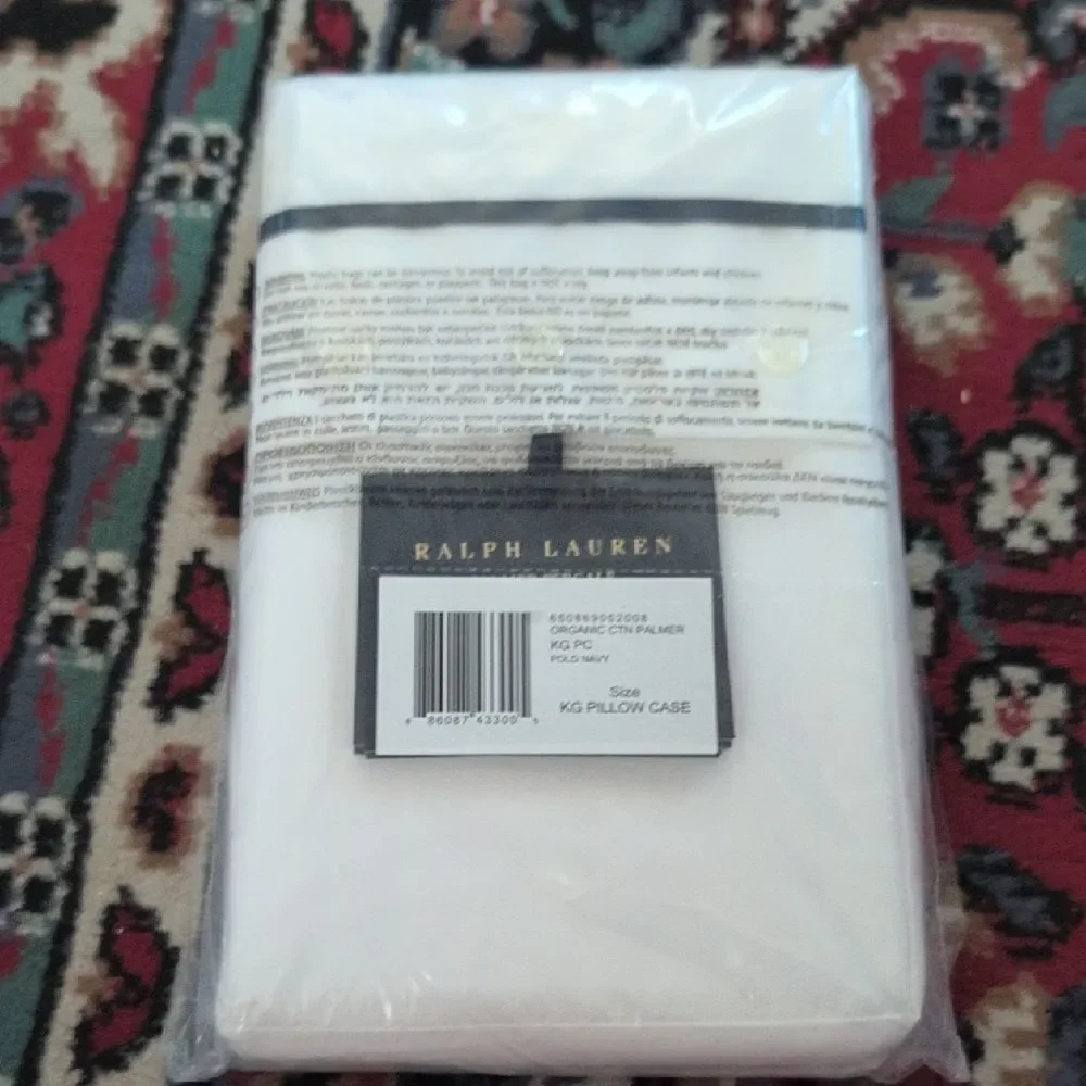 NWT Ralph Lauren Two King Pillow Case White Polo Navy Organic Cotton Palmer